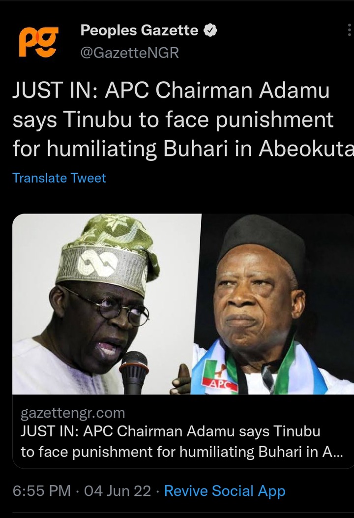 TODAY’S HEADLINES: TINUBU TO FACE PUNISHMENT FOR HUMILIATING BUHARI, MUSLIM MOB BURNS SECURITY MAN TO DEATH