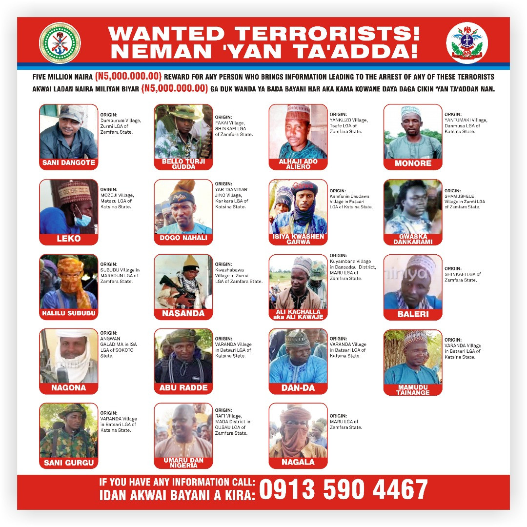 NIGERIAN MILITARY UNVEILS IDENTITIES OF WANTED SUSPECTED TERRORISTS, PLACES N5M BOUNTY