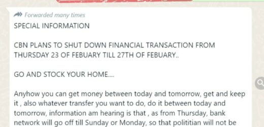 CBN DENIES PLANS TO SHUT DOWN FINANCIAL TRANSACTIONS FROM THURSDAY FEBRUARY 23 TILL MONDAY, FEBRUARY 27