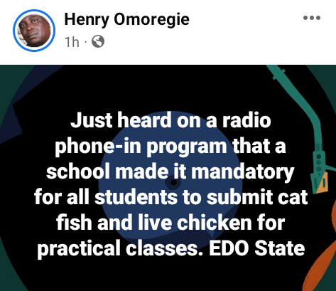 EDO SECONDARY SCHOOL ALLEGEDLY ASK ALL STUDENTS TO SUBMIT CAT FISH AND LIVE CHICKENS FOR ‘PRACTICAL CLASSES’