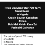 N700 PER LITRE OF PETROL IS VERY AFFORDABLE. ANY PATRIOT WILL BE HAPPY WITH IT – STAUNCH BUHARI AND APC SUPPORTER SAYS