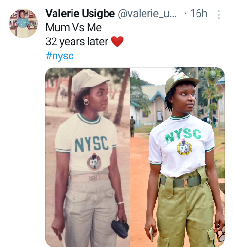 CORPS MEMBER RECREATES PHOTO OF HER MOTHER TAKEN DURING NYSC PROGRAM 32 YEARS AGO