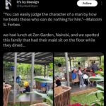 “SHAME ON THEM” – WOMAN CALLS OUT A FAMILY WHO ‘FORCED’ THEIR HOUSEMAID TO SIT ON THE FLOOR AS THEY ENJOY LUNCH AT POPULAR NAIROBI RESTAURANT