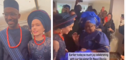 Ex-Finance Minister, Ngozi Okonjo-Iweala, shows off her dancing skills as her first son, Uzo weds his woman, Lorette